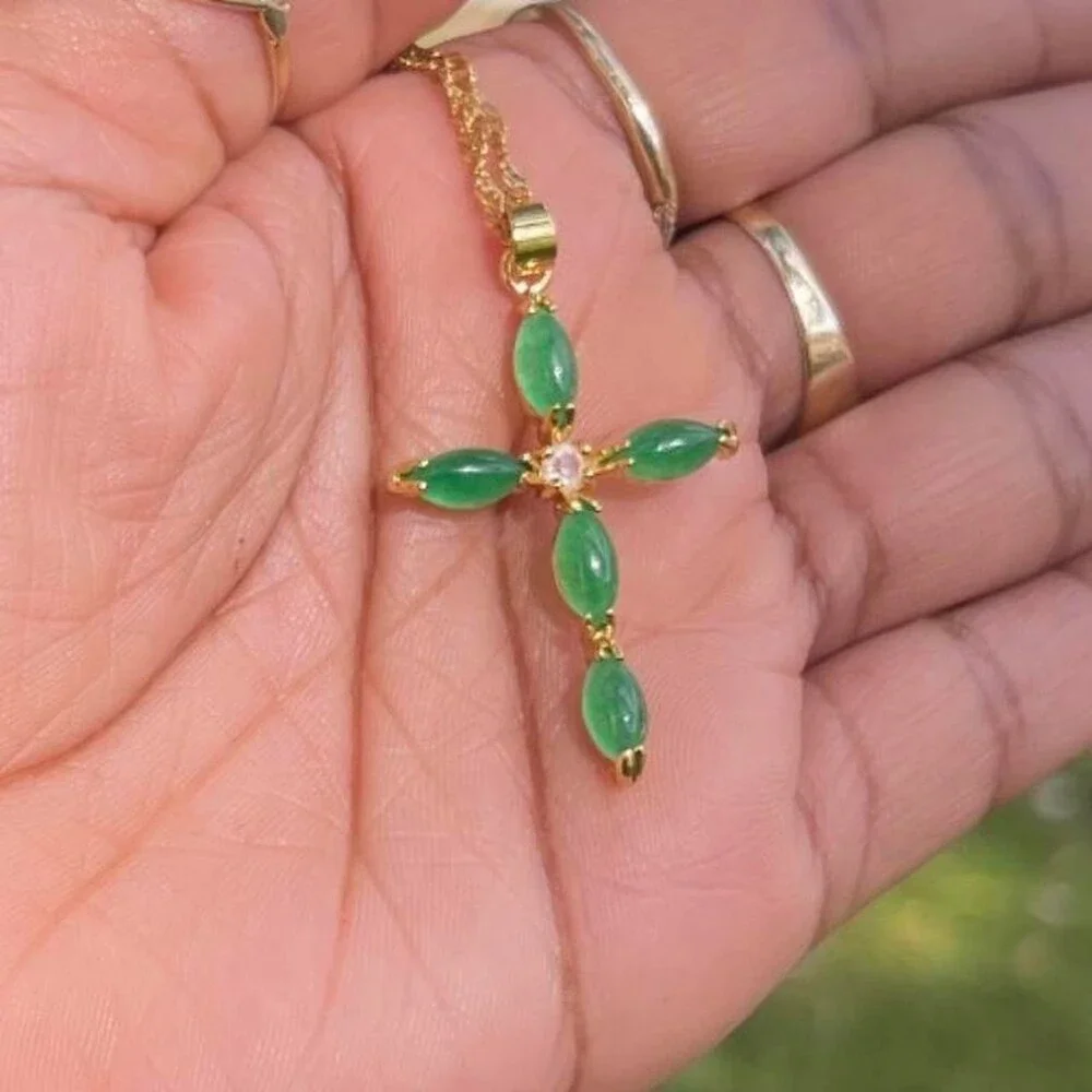 Jade Cross Necklace Emerald Crossnecklace 147 B